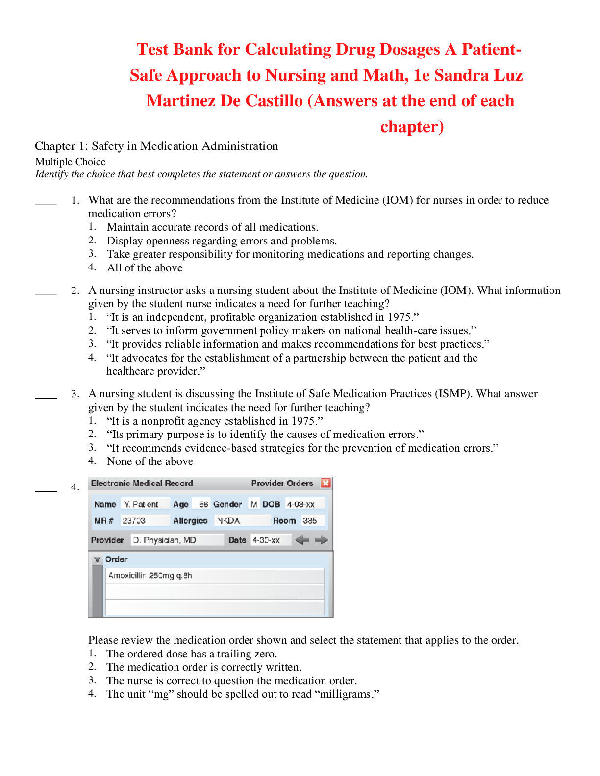 Preview of Calculating Drug Dosages A Patient-Safe Approach to Nursing and Math, 1e Sandra Luz Martin